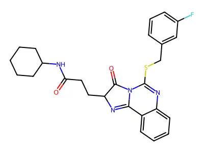 N-cyclohexyl-3-(5-{[(3-fluorophenyl)methyl]sulfanyl}-3-oxo-2H,3H-imidazo[1,2-c]quinazolin-2-yl)propanamide structure