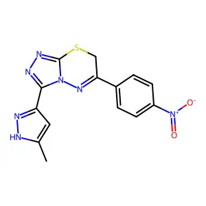 3-(5-methyl-1H-pyrazol-3-yl)-6-(4-nitrophenyl)-7H-[1,2,4]triazolo[3,4-b][1,3,4]thiadiazine structure