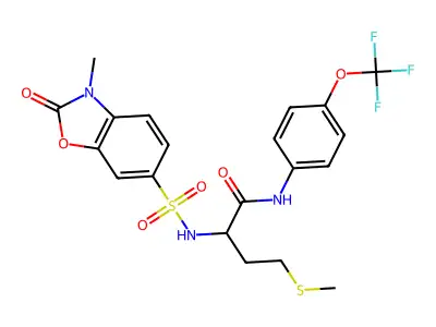 2-((3-Methyl-2-oxo-2,3-dihydrobenzo[d]oxazole)-6-sulfonamido)-4-(methylthio)-N-(4-(trifluoromethoxy)phenyl)butanamide structure