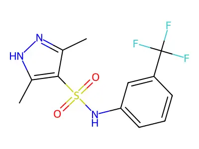 3,5-dimethyl-N-[3-(trifluoromethyl)phenyl]-1H-pyrazole-4-sulfonamide structure