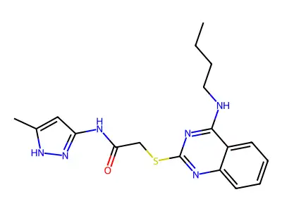 2-[4-(butylamino)quinazolin-2-yl]sulfanyl-N-(5-methyl-1H-pyrazol-3-yl)acetamide structure
