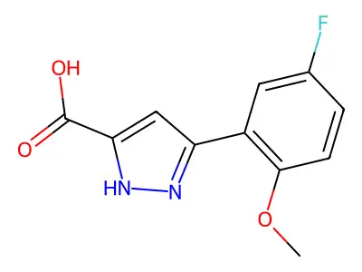 5-(5-fluoro-2-methoxyphenyl)-1H-pyrazole-3-carboxylic acid structure