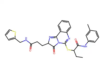 N-(3-methylphenyl)-2-{[3-oxo-2-(2-{[(thiophen-2-yl)methyl]carbamoyl}ethyl)-2H,3H-imidazo[1,2-c]quinazolin-5-yl]sulfanyl}butanamide structure