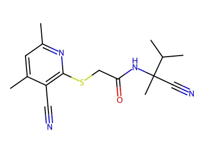 N-(1-cyano-1,2-dimethylpropyl)-2-[(3-cyano-4,6-dimethylpyridin-2-yl)sulfanyl]acetamide structure