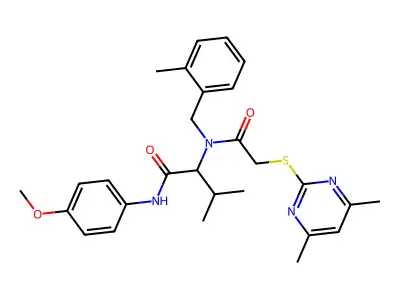 N~2~-{[(4,6-dimethylpyrimidin-2-yl)sulfanyl]acetyl}-N-(4-methoxyphenyl)-N~2~-(2-methylbenzyl)valinamide structure