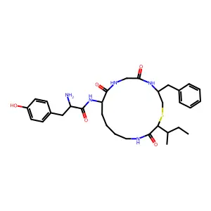 Tyrosyl-cyclo(lysyl-glycyl-phenylalanyl-psi(thiomethylene)leucine) structure