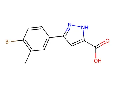 5-(4-bromo-3-methylphenyl)-1H-pyrazole-3-carboxylic acid structure