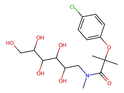 2-(4-chlorophenoxy)-N,2-dimethyl-N-(2,3,4,5,6-pentahydroxyhexyl)propanamide structure