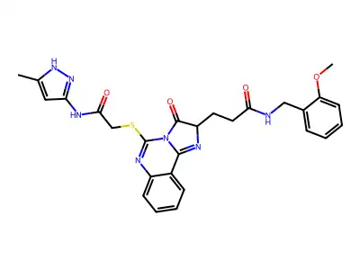 N-[(2-methoxyphenyl)methyl]-3-[5-({[(3-methyl-1H-pyrazol-5-yl)carbamoyl]methyl}sulfanyl)-3-oxo-2H,3H-imidazo[1,2-c]quinazolin-2-yl]propanamide structure