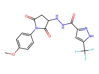 N'-[1-(4-methoxyphenyl)-2,5-dioxopyrrolidin-3-yl]-5-(trifluoromethyl)-1H-pyrazole-3-carbohydrazide structure