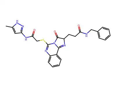 N-benzyl-3-[5-({[(3-methyl-1H-pyrazol-5-yl)carbamoyl]methyl}sulfanyl)-3-oxo-2H,3H-imidazo[1,2-c]quinazolin-2-yl]propanamide structure