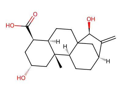 (4alpha)-2beta,15alpha-Dihydroxy-19-norkaur-16-en-18-oic acid structure