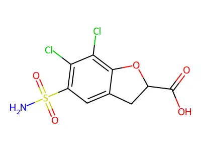 2-Benzofurancarboxylic acid, 2,3-dihydro-5-(aminosulfonyl)-6,7-dichloro- structure