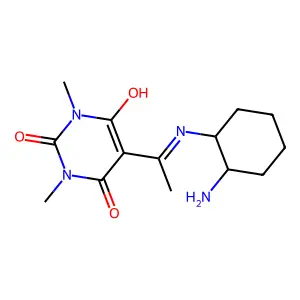 5-[N-[(1S,2S)-2-aminocyclohexyl]-C-methylcarbonimidoyl]-6-hydroxy-1,3-dimethylpyrimidine-2,4-dione structure