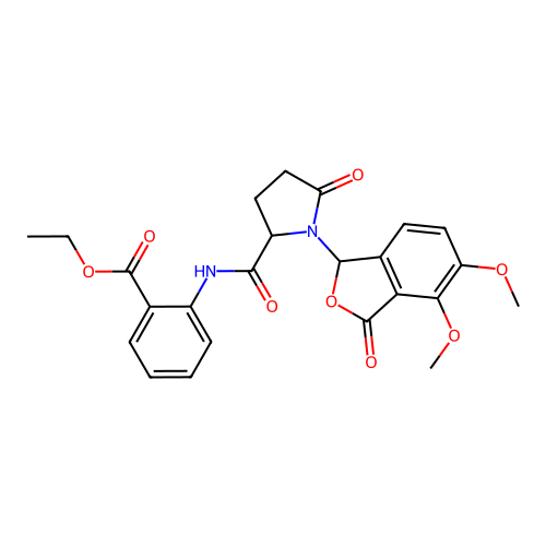 ethyl 2-(1-(4,5-dimethoxy-3-oxo-1,3-dihydroisobenzofuran-1-yl)-5-oxopyrrolidine-2-carboxamido)benzoate structure