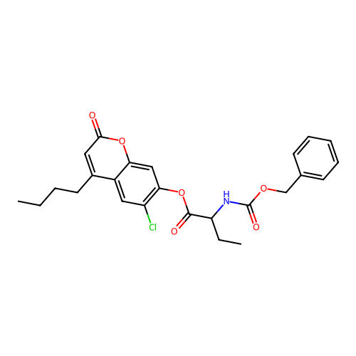 4-butyl-6-chloro-2-oxo-2H-chromen-7-yl 2-(((benzyloxy)carbonyl)amino)butanoate structure
