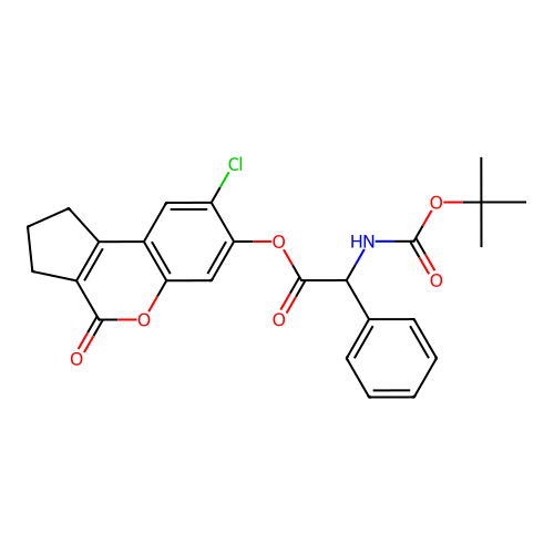 (8-chloro-4-oxo-2,3-dihydro-1H-cyclopenta[c]chromen-7-yl) 2-[(2-methylpropan-2-yl)oxycarbonylamino]-2-phenylacetate structure