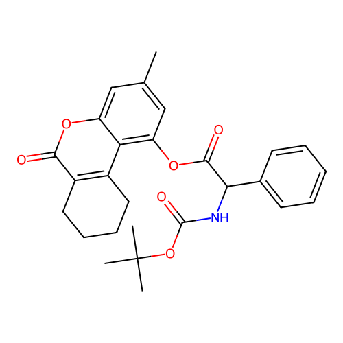 (3-methyl-6-oxo-7,8,9,10-tetrahydrobenzo[c]chromen-1-yl) 2-[(2-methylpropan-2-yl)oxycarbonylamino]-2-phenylacetate structure