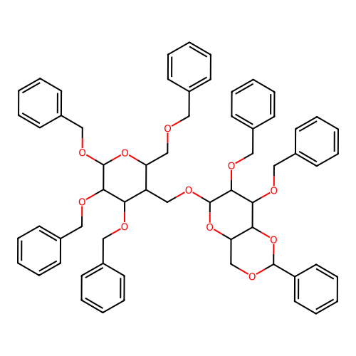 2-phenyl-7,8-bis(phenylmethoxy)-6-[[4,5,6-tris(phenylmethoxy)-2-(phenylmethoxymethyl)oxan-3-yl]methoxy]-4,4a,6,7,8,8a-hexahydropyrano[3,2-d][1,3]dioxine structure