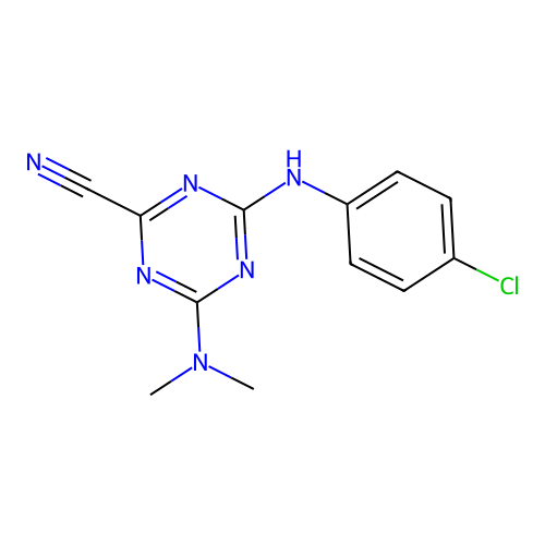4-[(4-Chlorophenyl)amino]-6-(dimethylamino)-1,3,5-triazine-2-carbonitrile structure