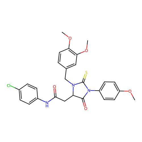 N-(4-chlorophenyl)-2-(3-(3,4-dimethoxybenzyl)-1-(4-methoxyphenyl)-5-oxo-2-thioxoimidazolidin-4-yl)acetamide structure