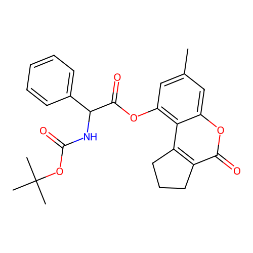 (7-methyl-4-oxo-2,3-dihydro-1H-cyclopenta[c]chromen-9-yl) 2-[(2-methylpropan-2-yl)oxycarbonylamino]-2-phenylacetate structure