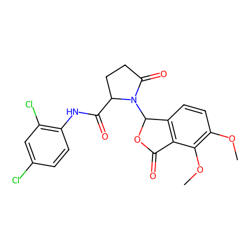 N-(2,4-dichlorophenyl)-1-(4,5-dimethoxy-3-oxo-1,3-dihydro-2-benzofuran-1-yl)-5-oxoprolinamide structure