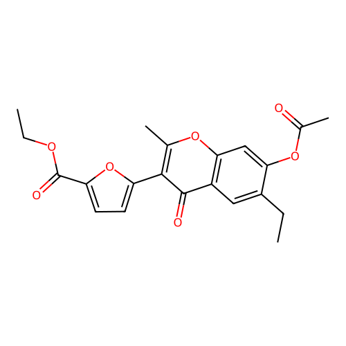 ethyl 5-(7-acetoxy-6-ethyl-2-methyl-4-oxo-4H-chromen-3-yl)furan-2-carboxylate structure