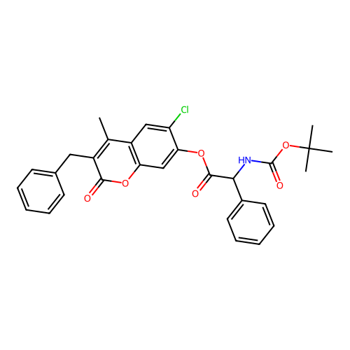 (3-benzyl-6-chloro-4-methyl-2-oxochromen-7-yl) 2-[(2-methylpropan-2-yl)oxycarbonylamino]-2-phenylacetate structure