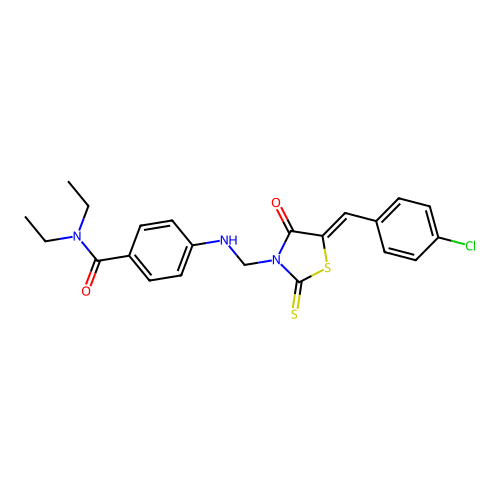 Benzamide, 4-(((5-((4-chlorophenyl)methylene)-4-oxo-2-thioxo-3-thiazolidinyl)methyl)amino)-N,N-diethyl- structure