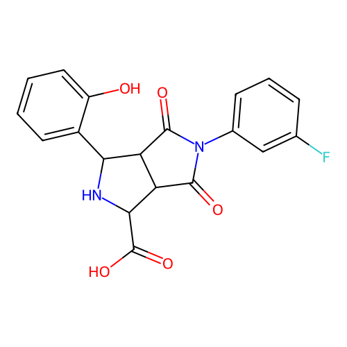 5-(3-fluorophenyl)-3-(2-hydroxyphenyl)-4,6-dioxooctahydropyrrolo[3,4-c]pyrrole-1-carboxylic acid structure
