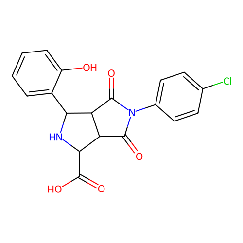5-(4-chlorophenyl)-3-(2-hydroxyphenyl)-4,6-dioxooctahydropyrrolo[3,4-c]pyrrole-1-carboxylic acid structure