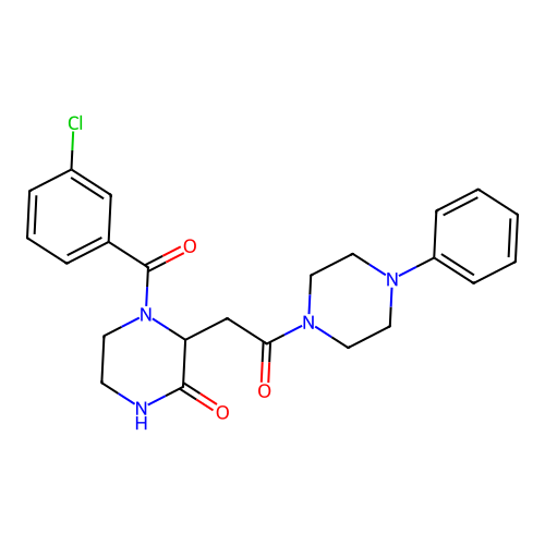 4-[(3-chlorophenyl)carbonyl]-3-[2-oxo-2-(4-phenylpiperazin-1-yl)ethyl]piperazin-2-one structure