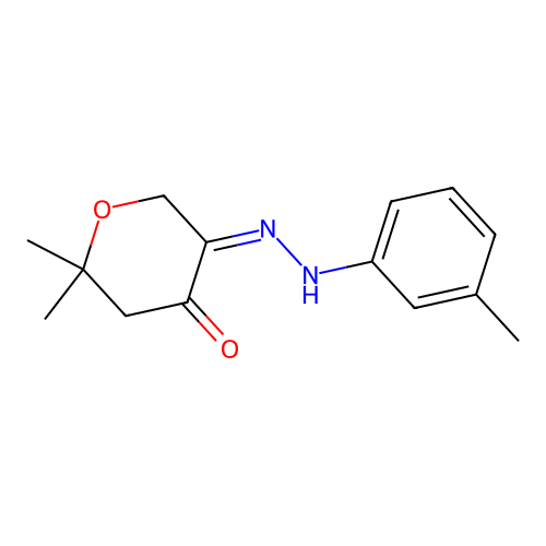 (5Z)-2,2-dimethyl-5-[2-(3-methylphenyl)hydrazinylidene]tetrahydro-4H-pyran-4-one structure
