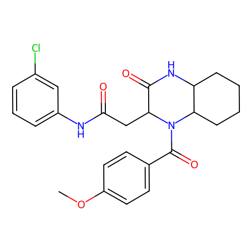 N-(3-chlorophenyl)-2-{1-[(4-methoxyphenyl)carbonyl]-3-oxodecahydroquinoxalin-2-yl}acetamide structure