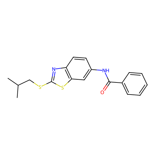 N-{2-[(2-methylpropyl)sulfanyl]-1,3-benzothiazol-6-yl}benzamide structure