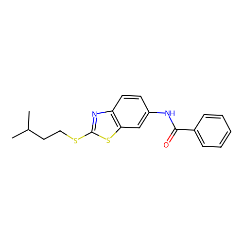 N-{2-[(3-methylbutyl)sulfanyl]-1,3-benzothiazol-6-yl}benzamide structure