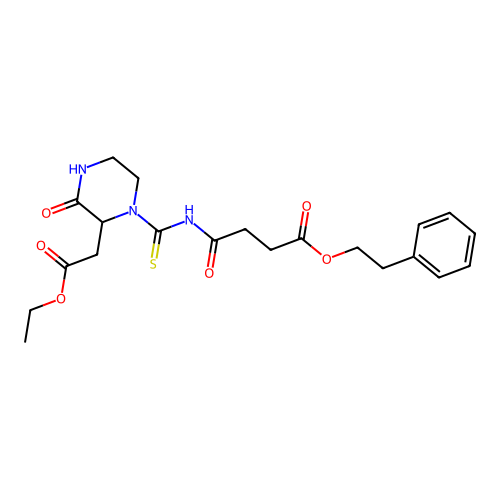 2-phenylethyl 4-({[2-(2-ethoxy-2-oxoethyl)-3-oxo-1-piperazinyl]carbonothioyl}amino)-4-oxobutanoate structure