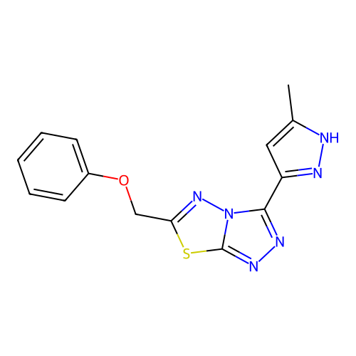3-(3-methyl-1H-pyrazol-5-yl)-6-(phenoxymethyl)[1,2,4]triazolo[3,4-b][1,3,4]thiadiazole structure