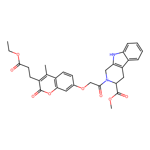 methyl 2-(2-((3-(3-ethoxy-3-oxopropyl)-4-methyl-2-oxo-2H-chromen-7-yl)oxy)acetyl)-2,3,4,9-tetrahydro-1H-pyrido[3,4-b]indole-3-carboxylate structure
