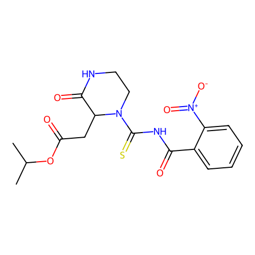 isopropyl (1-{[(2-nitrobenzoyl)amino]carbonothioyl}-3-oxo-2-piperazinyl)acetate structure