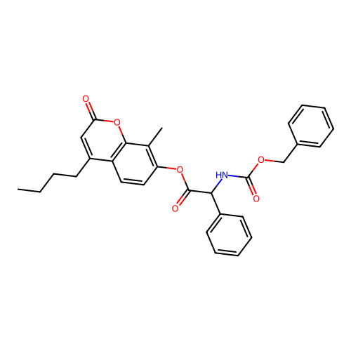 4-butyl-8-methyl-2-oxo-2H-chromen-7-yl 2-(((benzyloxy)carbonyl)amino)-2-phenylacetate structure