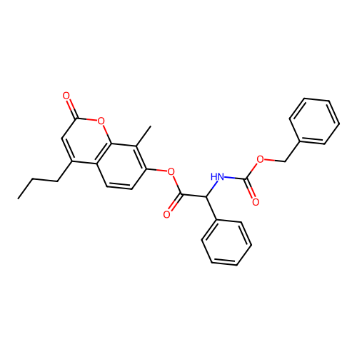8-methyl-2-oxo-4-propyl-2H-chromen-7-yl 2-(((benzyloxy)carbonyl)amino)-2-phenylacetate structure
