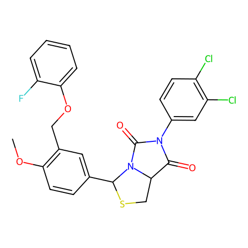 6-(3,4-dichlorophenyl)-3-(3-((2-fluorophenoxy)methyl)-4-methoxyphenyl)dihydroimidazo[1,5-c]thiazole-5,7(3H,6H)-dione structure