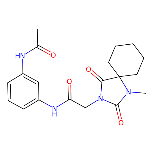 N-(3-acetamidophenyl)-2-(1-methyl-2,4-dioxo-1,3-diazaspiro[4.5]decan-3-yl)acetamide structure