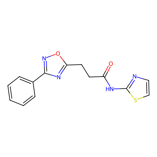 3-(3-phenyl-1,2,4-oxadiazol-5-yl)-N-(1,3-thiazol-2-yl)propanamide structure