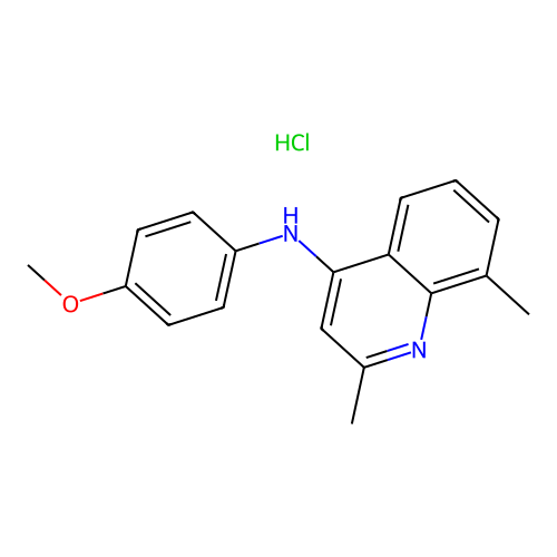 N-(4-methoxyphenyl)-2,8-dimethylquinolin-4-amine hydrochloride structure