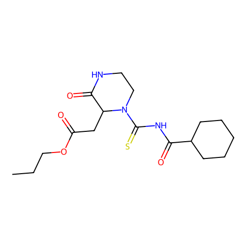 Propyl {1-[(cyclohexylcarbonyl)carbamothioyl]-3-oxopiperazin-2-yl}acetate structure