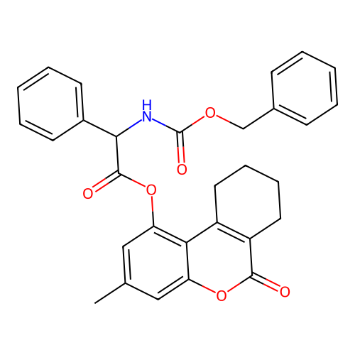 (3-methyl-6-oxo-7,8,9,10-tetrahydrobenzo[c]chromen-1-yl) 2-phenyl-2-(phenylmethoxycarbonylamino)acetate structure