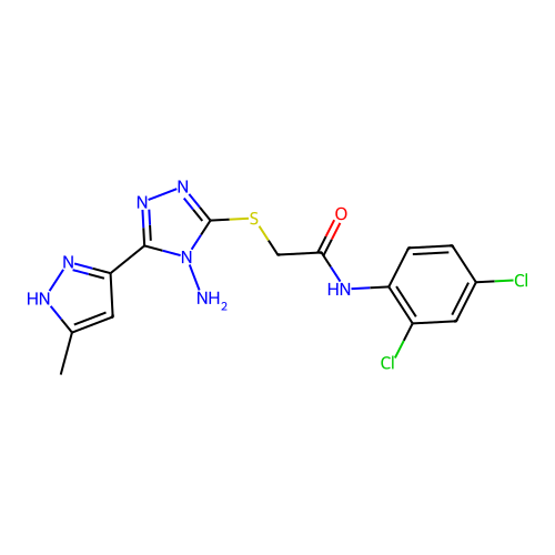 2-((4-amino-5-(3-methyl-1H-pyrazol-5-yl)-4H-1,2,4-triazol-3-yl)thio)-N-(2,4-dichlorophenyl)acetamide structure
